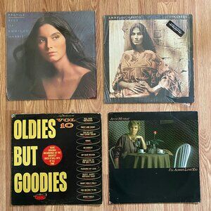FOUR VINYL RECORDS - EMMYLOU HARRIS (2), OLDIES BUT GOODIES, ANNE MURRAY